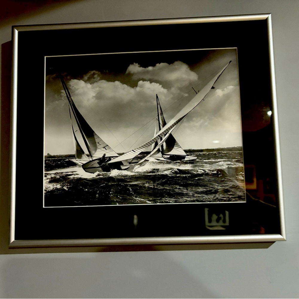 Black and white framed sailing photo